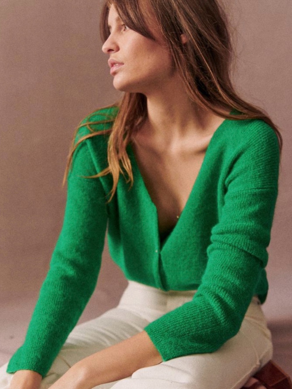 Sezane Barry V-neck cardigan Green baby Alpaca Mohair Sz XS/S